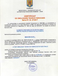 Certificat de omologare tehnica feroviara de fabricatie, eliberat de catre Autoritatea Feroviara Romana - AFER