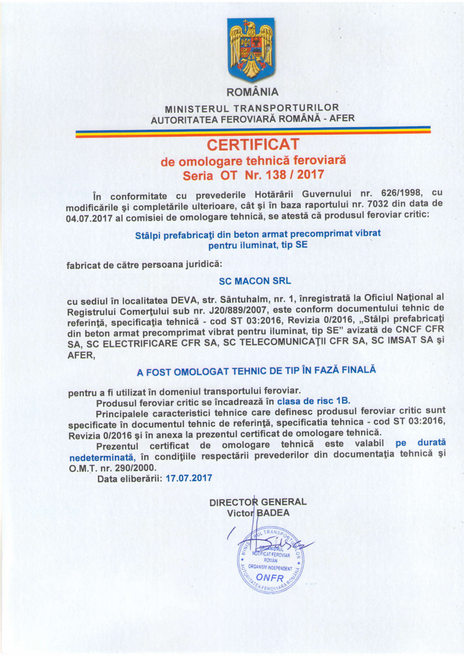 Pagina 1-Certificat de omologare tehnica feroviara in faza finala emis de catre Autoritatea Feroviara Romana ...