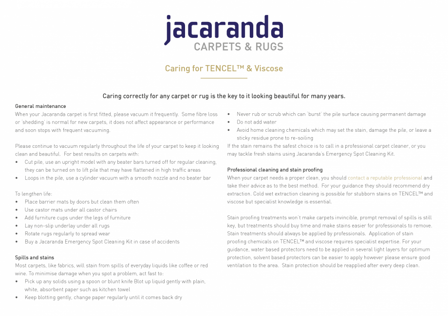Pagina 1 - Instructiuni de curatare covoare si mochete cu fibre TENCEL sau vascoza Jacaranda...