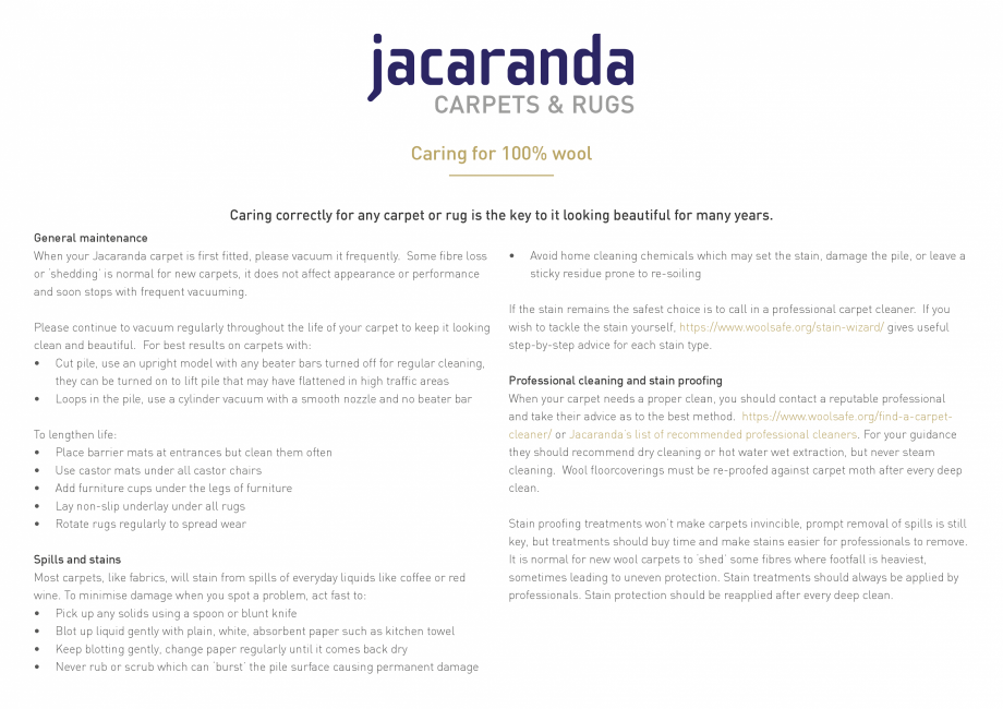 Pagina 2 - Instructiuni de curatare covoare si mochete cu fibre TENCEL sau vascoza Jacaranda...