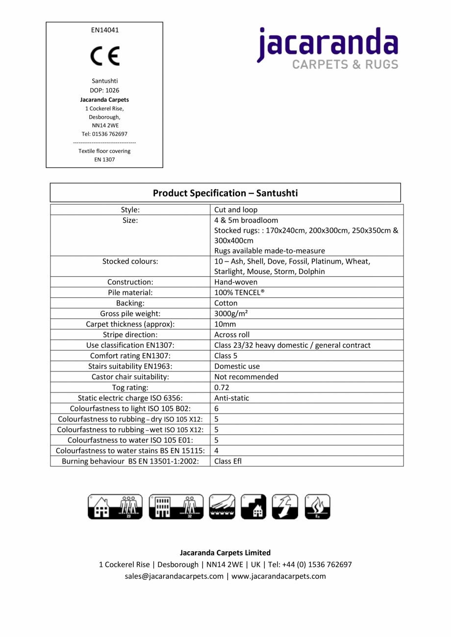 Pagina 1-Mocheta sau covor tesute manual Jacaranda Santushti, Santushti - Jacaranda Fisa tehnica Engleza...