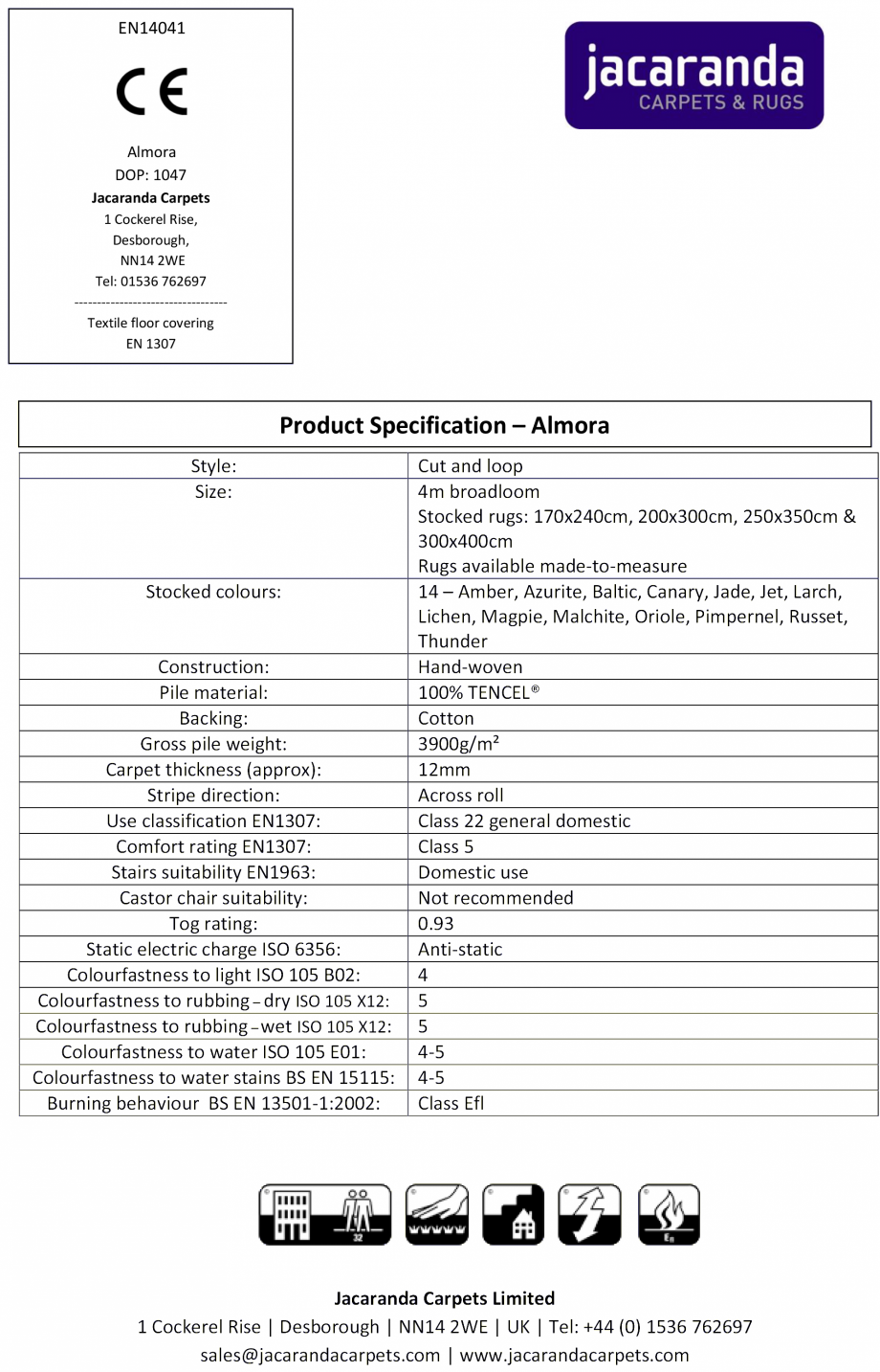 Pagina 1-Mocheta sau covor tesute manual Jacaranda Almora, Almora - Jacaranda Fisa tehnica Engleza 
