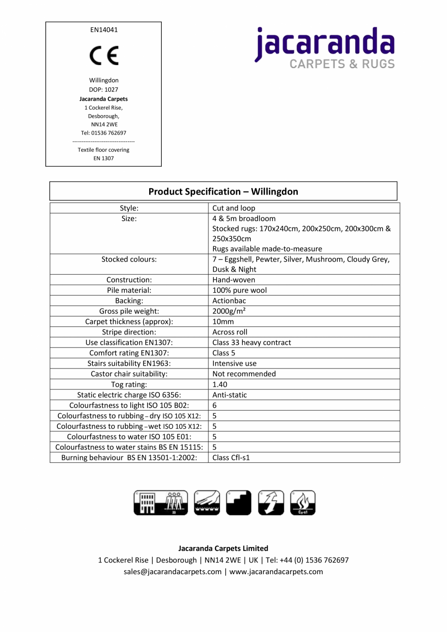 Pagina 1-Mocheta sau covor tesute manual Jacaranda Willingdon, Willingdon - Jacaranda Fisa tehnica Engleza...