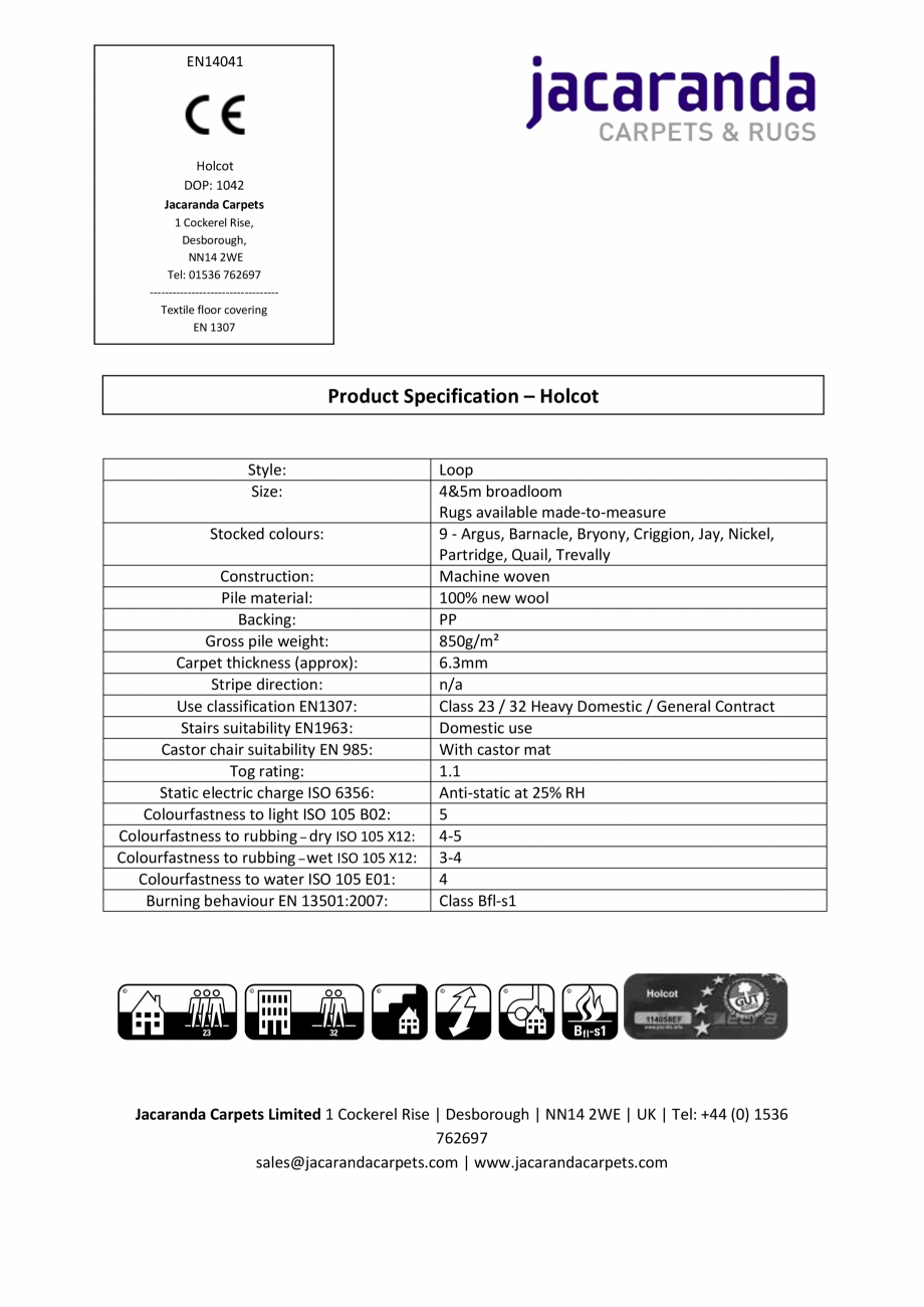 Pagina 1 - Mocheta lana Holcot - Jacaranda Jacaranda Holcot | Heyford Fisa tehnica Engleza EN14041

...