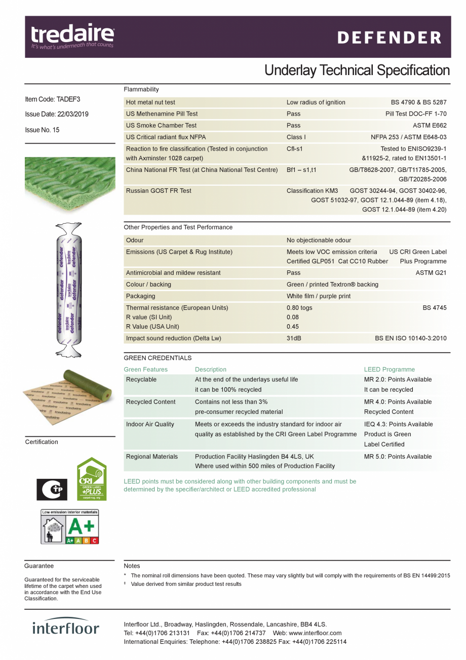 Pagina 2-Suport underlay pentru mocheta INTERFLOOR Defender Fisa tehnica Engleza  15%)	

4.5 %	

ISO...