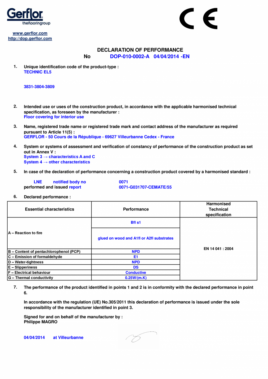 Pagina 1-Certificat DoP - Pardoseala conductiva Gerflor Mipolam Technic EL5 Certificare produs Engleza www...