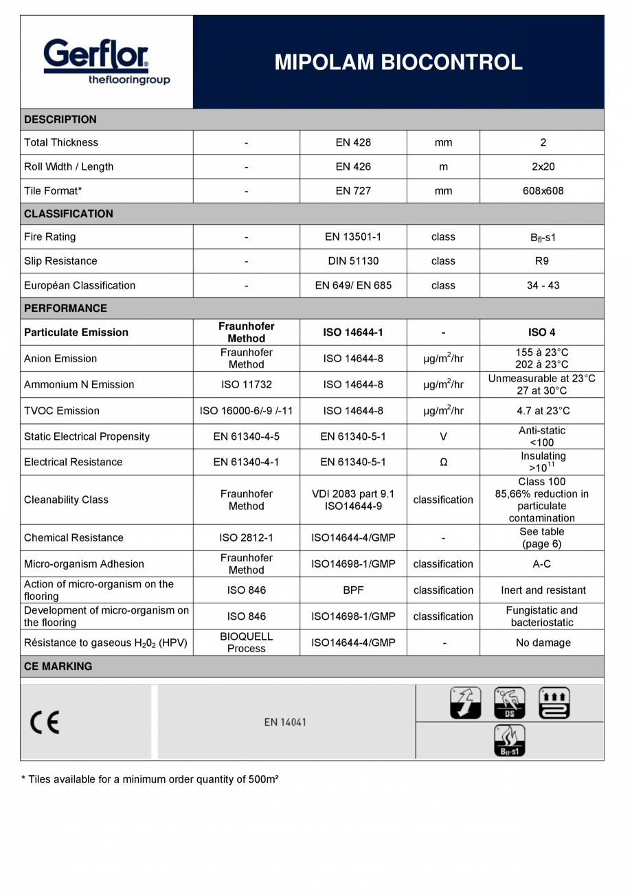 Pagina 1-Pardoseala PVC omogena pentru destinatii multiple Gerflor Mipolam Biocontrol Fisa tehnica Engleza...