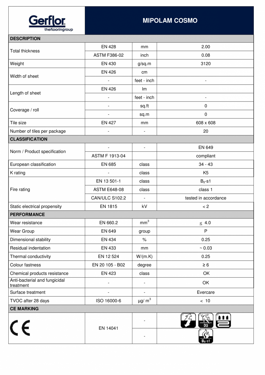 Pagina 1-Pardoseala PVC omogena pentru destinatii multiple - dale Gerflor Mipolam Cosmo Fisa tehnica Engleza ...
