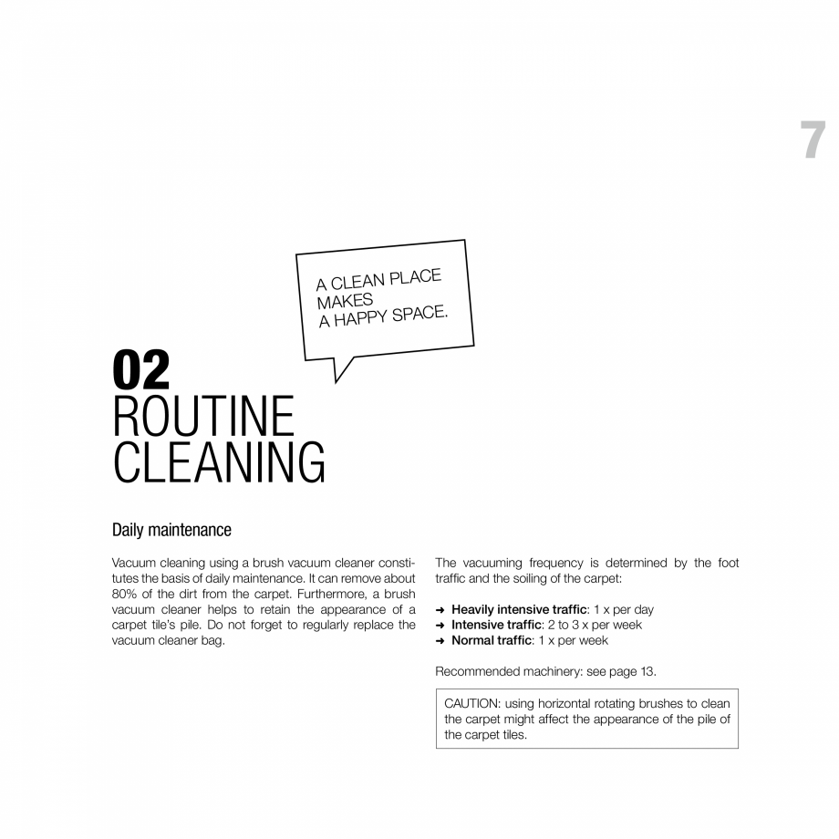 Pagina 7-Recomandari de curatare pentru mocheta modulara modulyss Instructiuni montaj, utilizare Engleza...