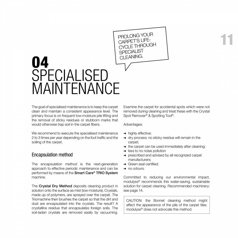 Pagina 11-Recomandari de curatare pentru mocheta modulara modulyss Instructiuni montaj, utilizare Engleza ains...