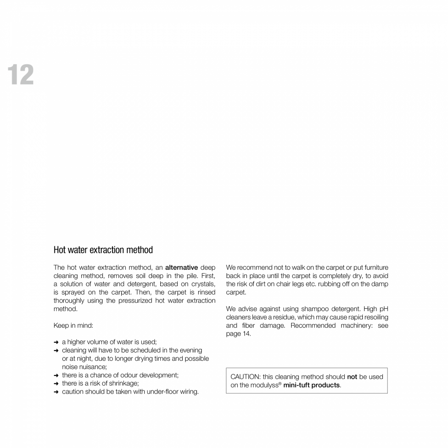 Pagina 12-Recomandari de curatare pentru mocheta modulara modulyss Instructiuni montaj, utilizare Engleza deep...