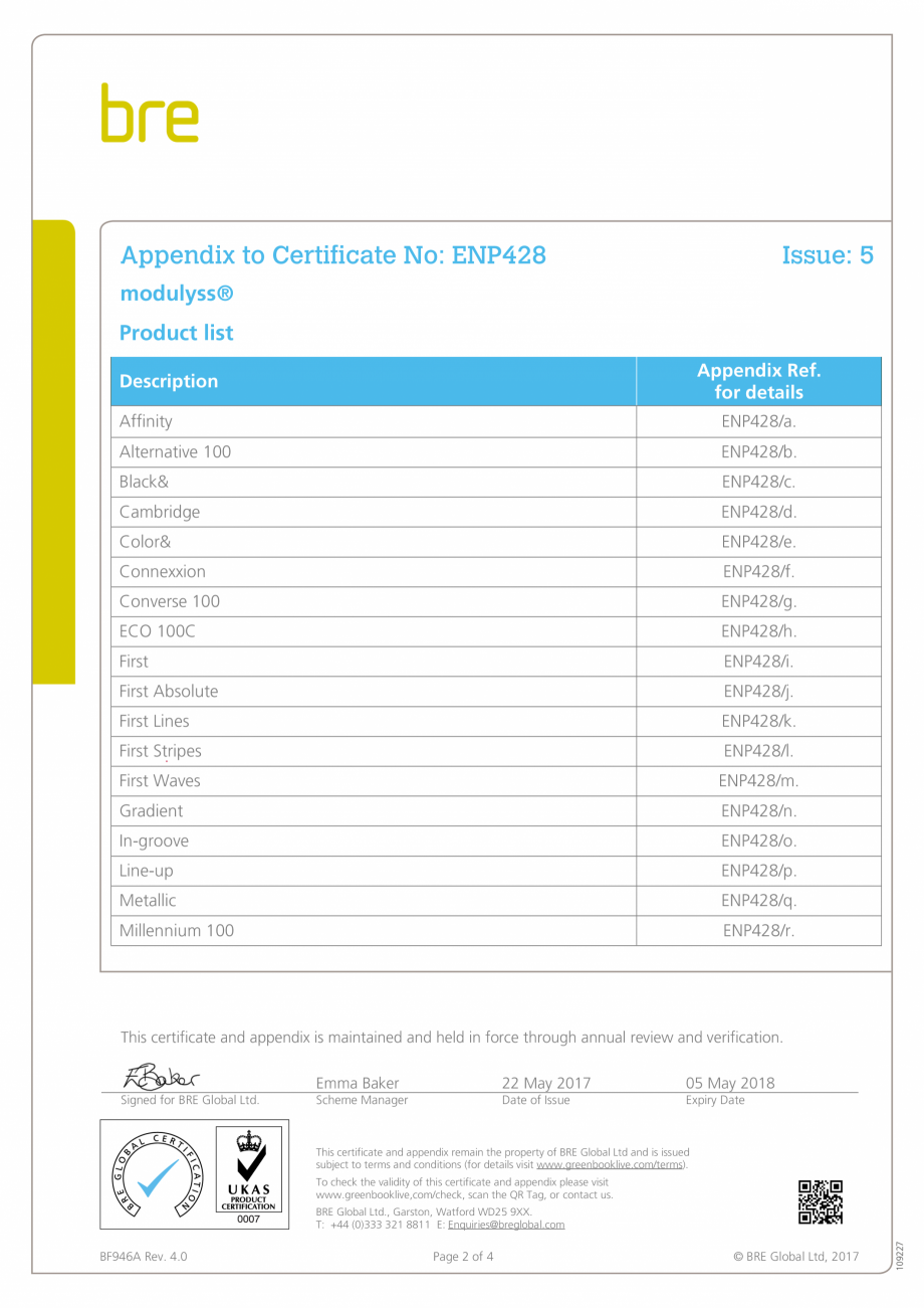 Pagina 2-Certificat pentru mocheta dale - nr. ENP428  modulyss Certificare produs Engleza e visit
www...