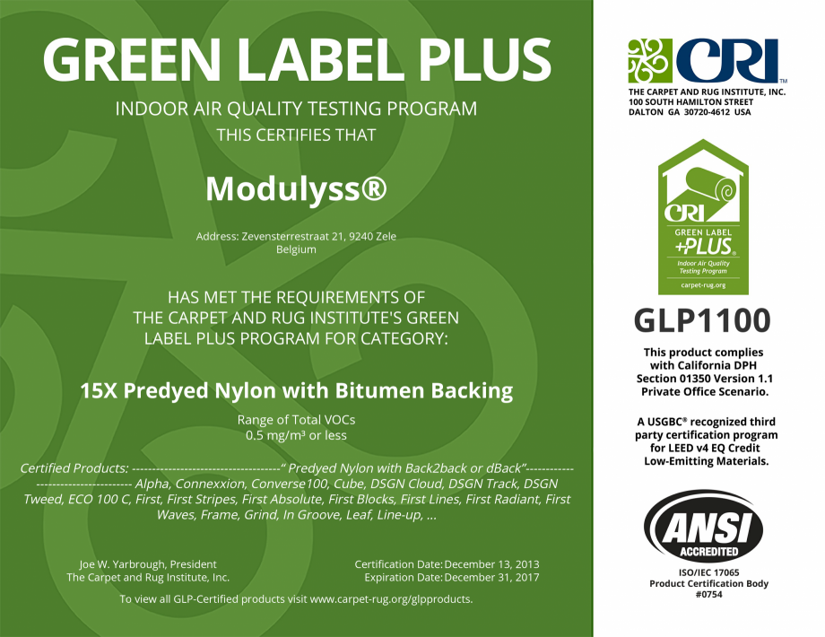 Pagina 6-Certificat pentru mocheta dale - nr. ENP428  modulyss Certificare produs Engleza DSGN Track, DSGN...