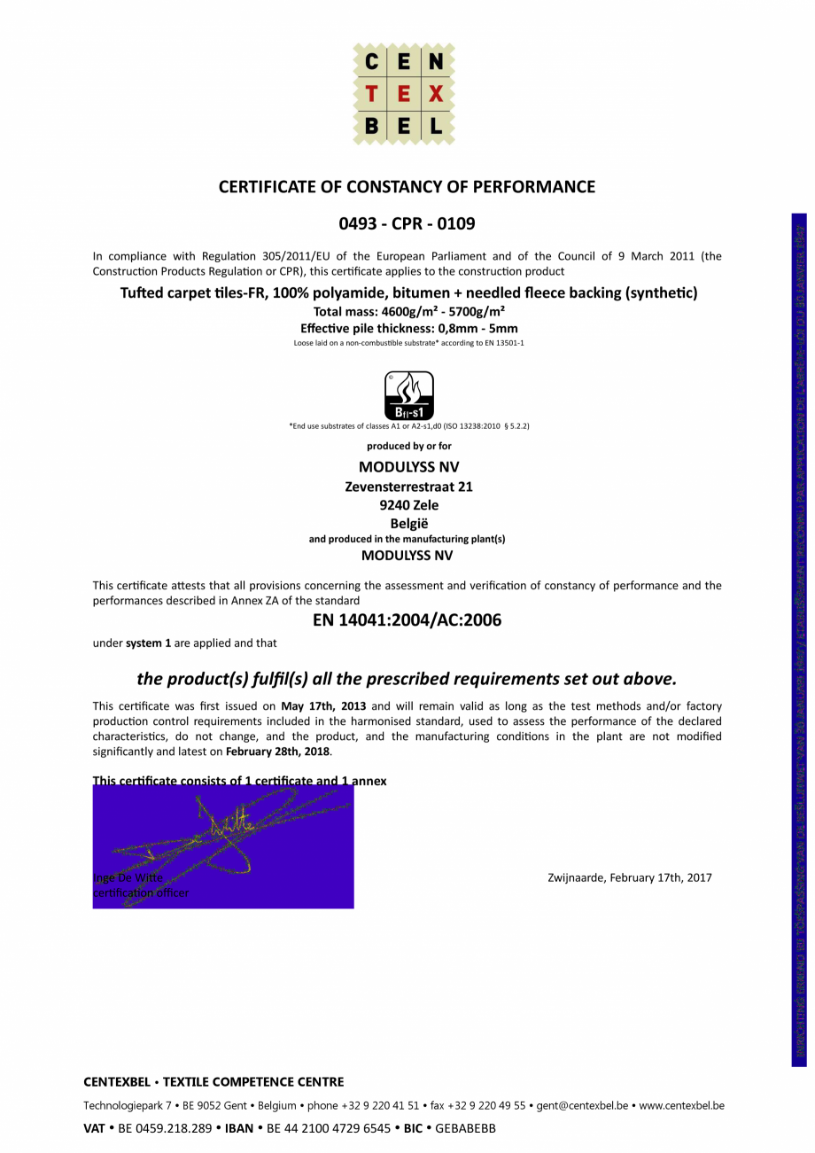 Pagina 12-Certificat pentru mocheta dale - nr. ENP428  modulyss Certificare produs Engleza 
•
•
•
•...