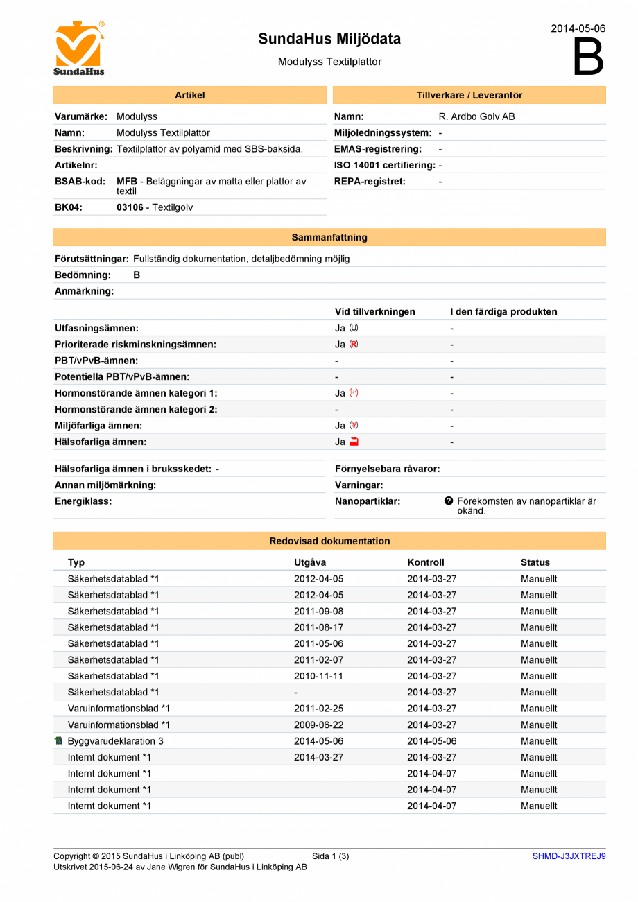 Pagina 22-Certificat pentru mocheta dale - nr. ENP428  modulyss Certificare produs Engleza 
R37, R41, R43, R62...