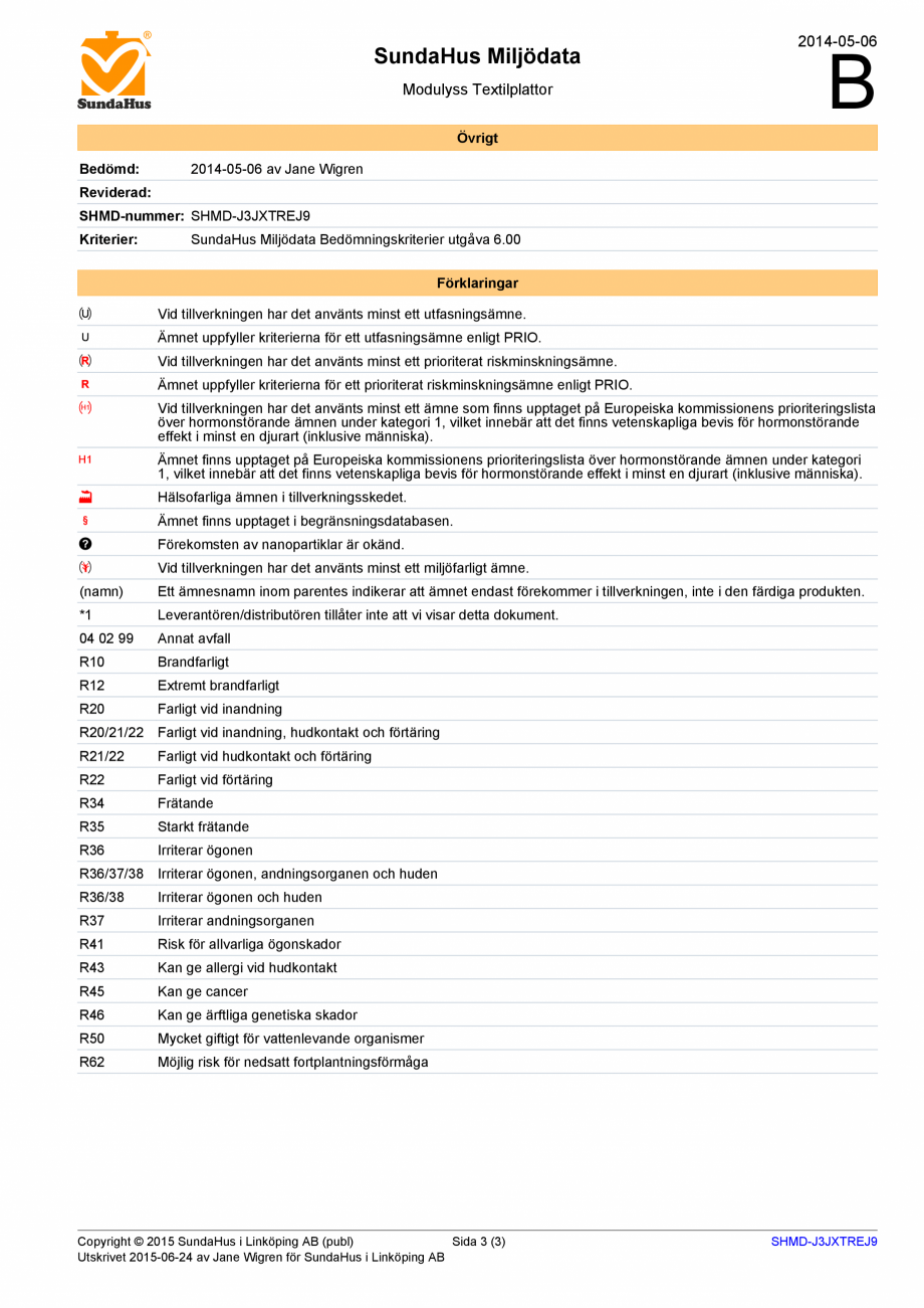 Pagina 24-Certificat pentru mocheta dale - nr. ENP428  modulyss Certificare produs Engleza komsten av...