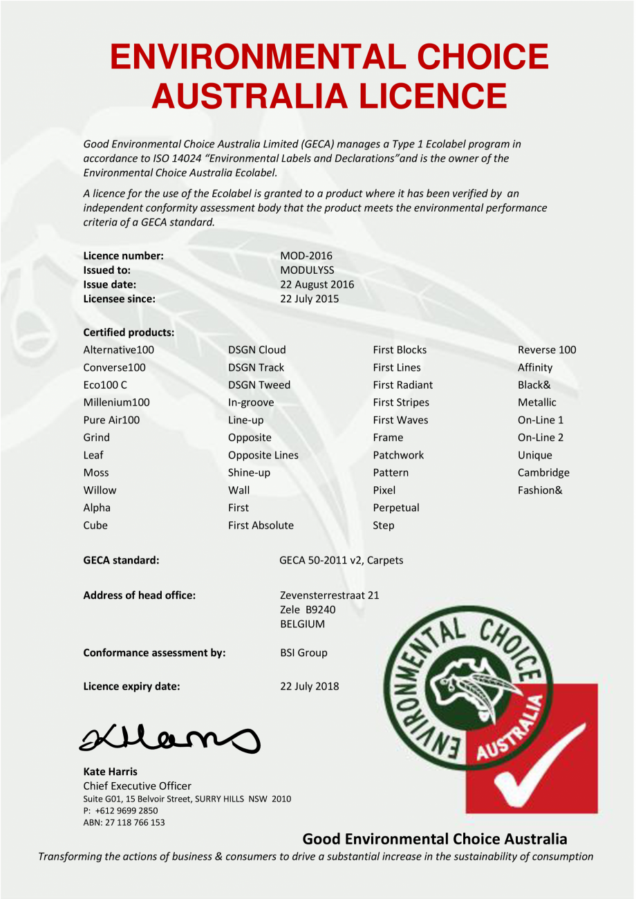 Pagina 26-Certificat pentru mocheta dale - nr. ENP428  modulyss Certificare produs Engleza ucts with the...