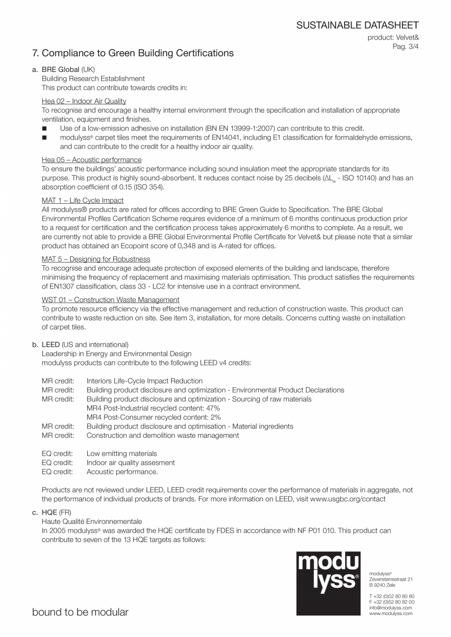 Pagina 3-Mocheta dale modulyss Velvet | Modulyss 49 Fisa tehnica Engleza ee, easy release system with very...