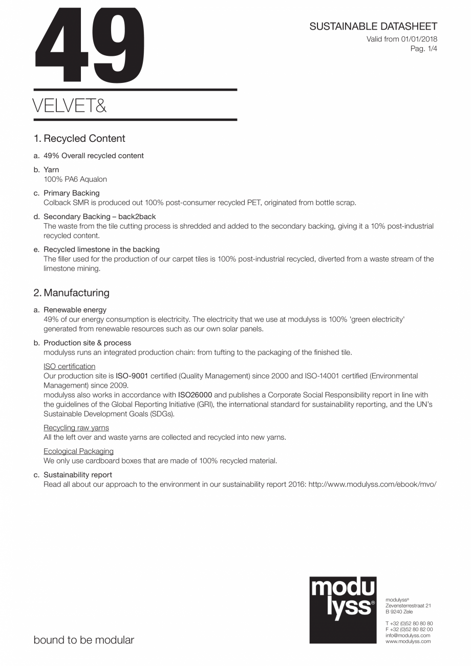 Pagina 1-Mocheta dale modulyss Velvet | Modulyss 49 Catalog, brosura Engleza 49

SUSTAINABLE DATASHEET
Valid ...