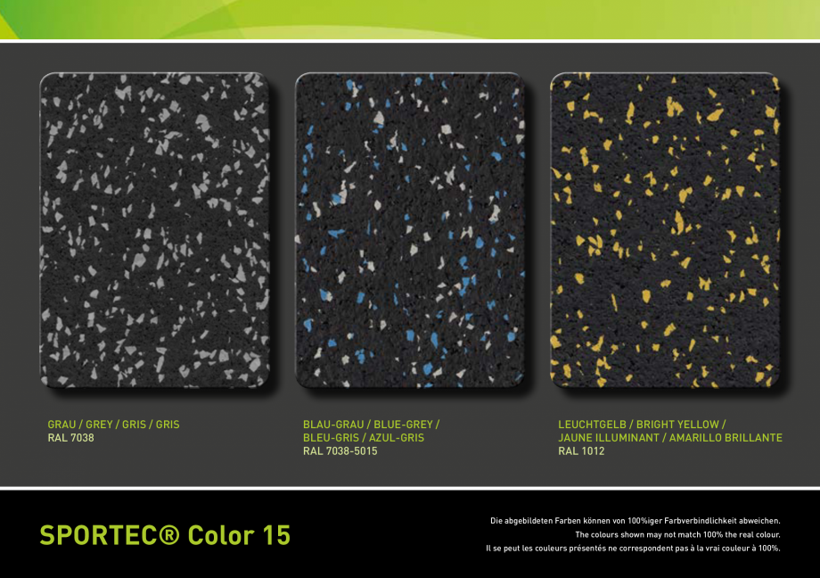 Pagina 3-Pardoseli din cauciuc - palertar culori Sportec Sportec Color 15 Fisa tehnica Engleza 