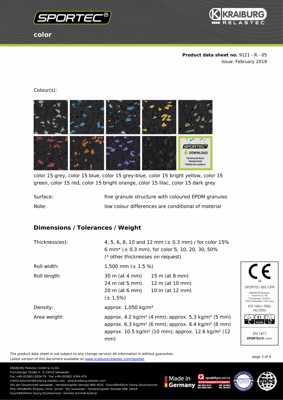 Pagina 2-Pardoseli din cauciuc Sportec Sportec Color 15 Fisa tehnica Engleza thout guarantee.
Latest version ...