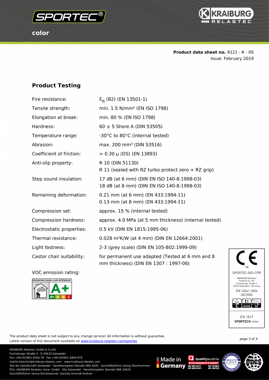 Pagina 3-Pardoseli din cauciuc Sportec Sportec Color 15 Fisa tehnica Engleza 0.3 mm) / for color 15%
6 mm*...