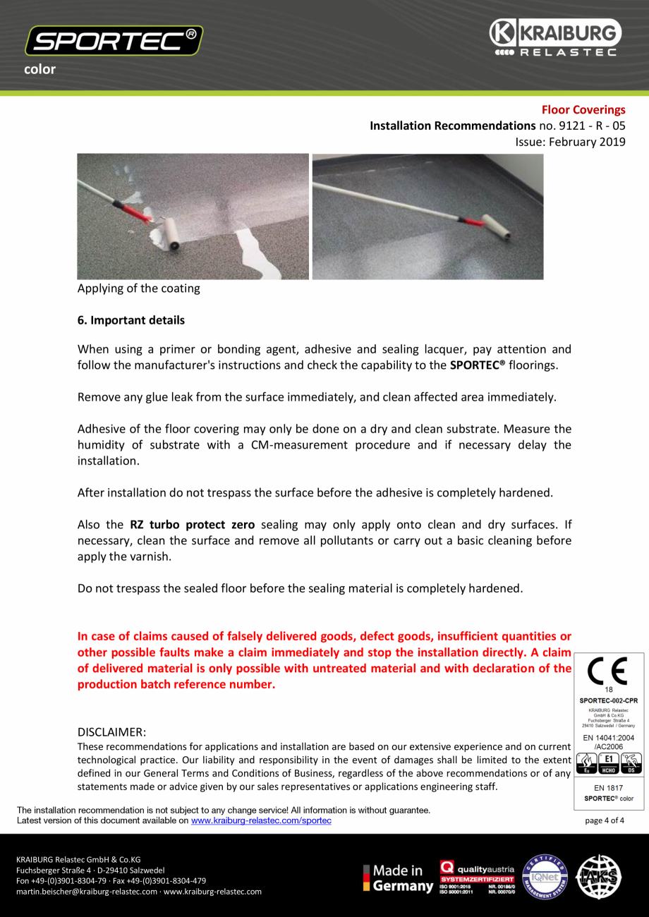 Pagina 4-Recomandari de instalare pentru pardoseli din cauciuc  Sportec Sportec Color 15 Instructiuni montaj,...