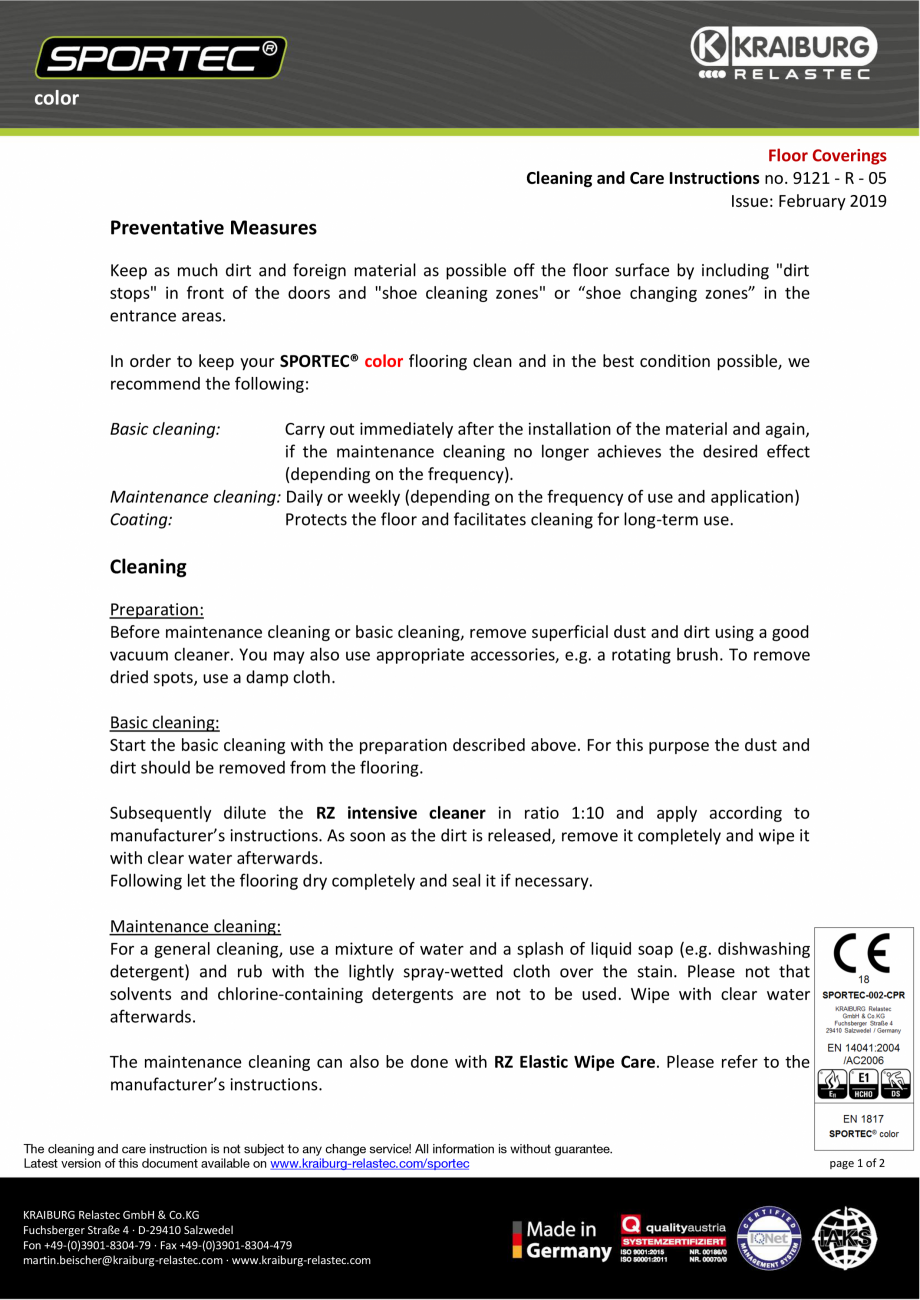 Pagina 1-Instructiuni de curatare si ingrijire pentru pardoseli din cauciuc  Sportec Sportec Color 15...