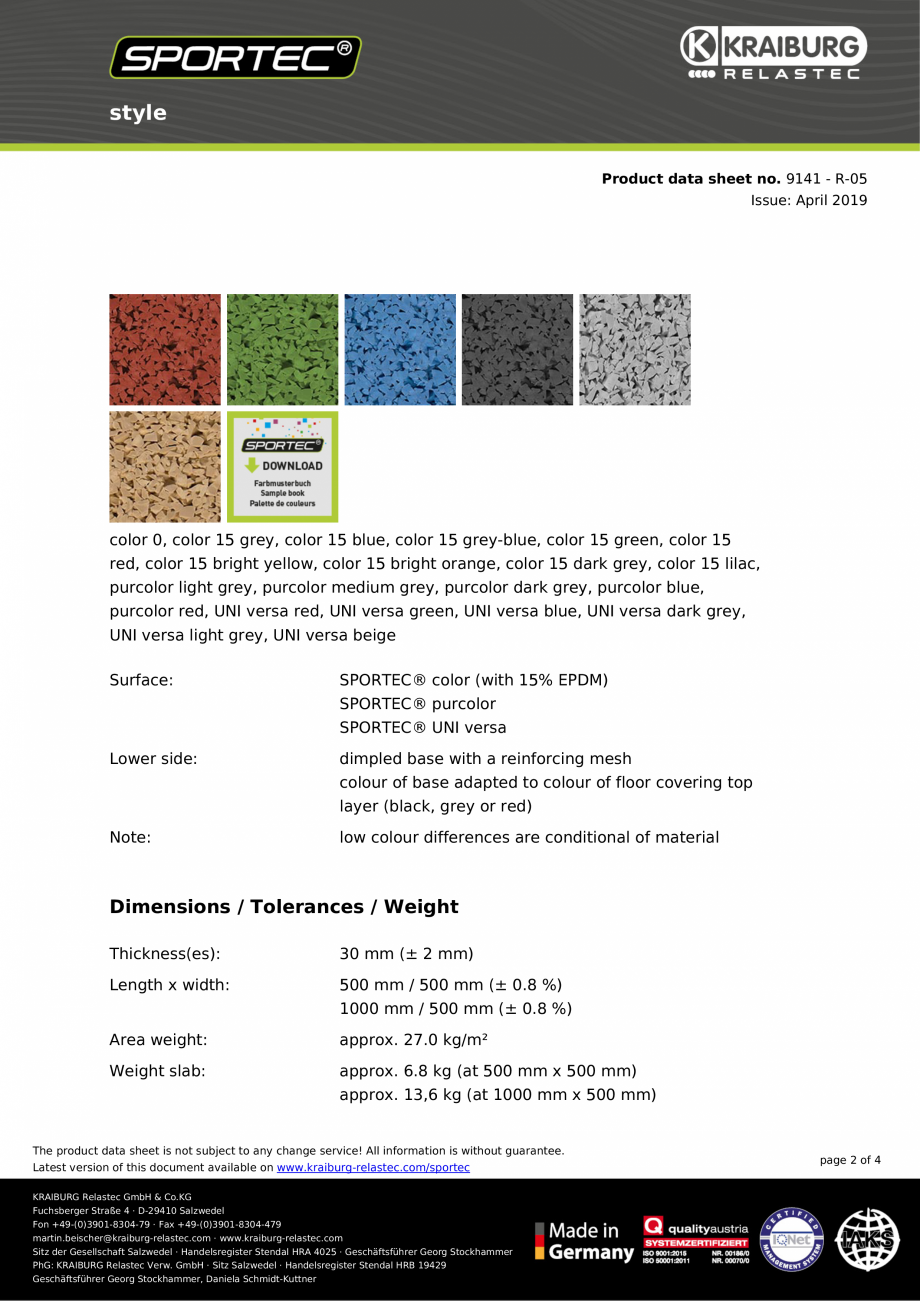 Pagina 2-Dale din cauciuc pentru protectia la impactul greutatilor Sportec Sportec Style Fisa tehnica Engleza...