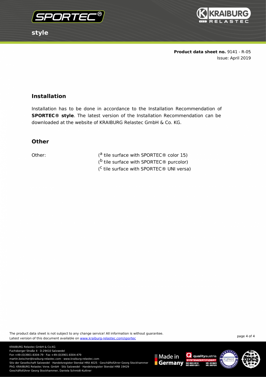 Pagina 4-Dale din cauciuc pentru protectia la impactul greutatilor Sportec Sportec Style Fisa tehnica Engleza...