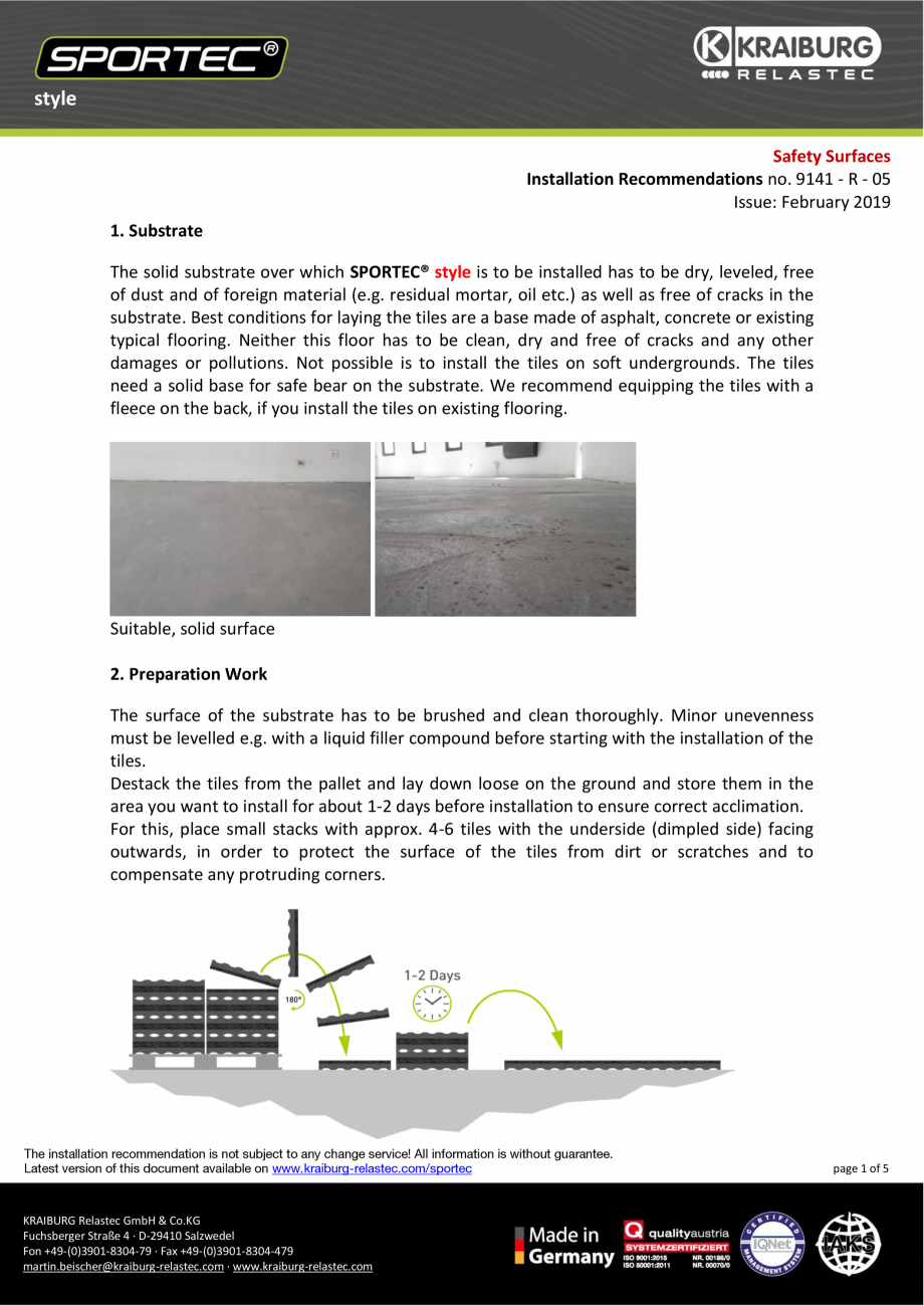 Pagina 1-Recomandari de instalare pentru dalele din cauciuc - nr 9141 Sportec Sportec Style Instructiuni...