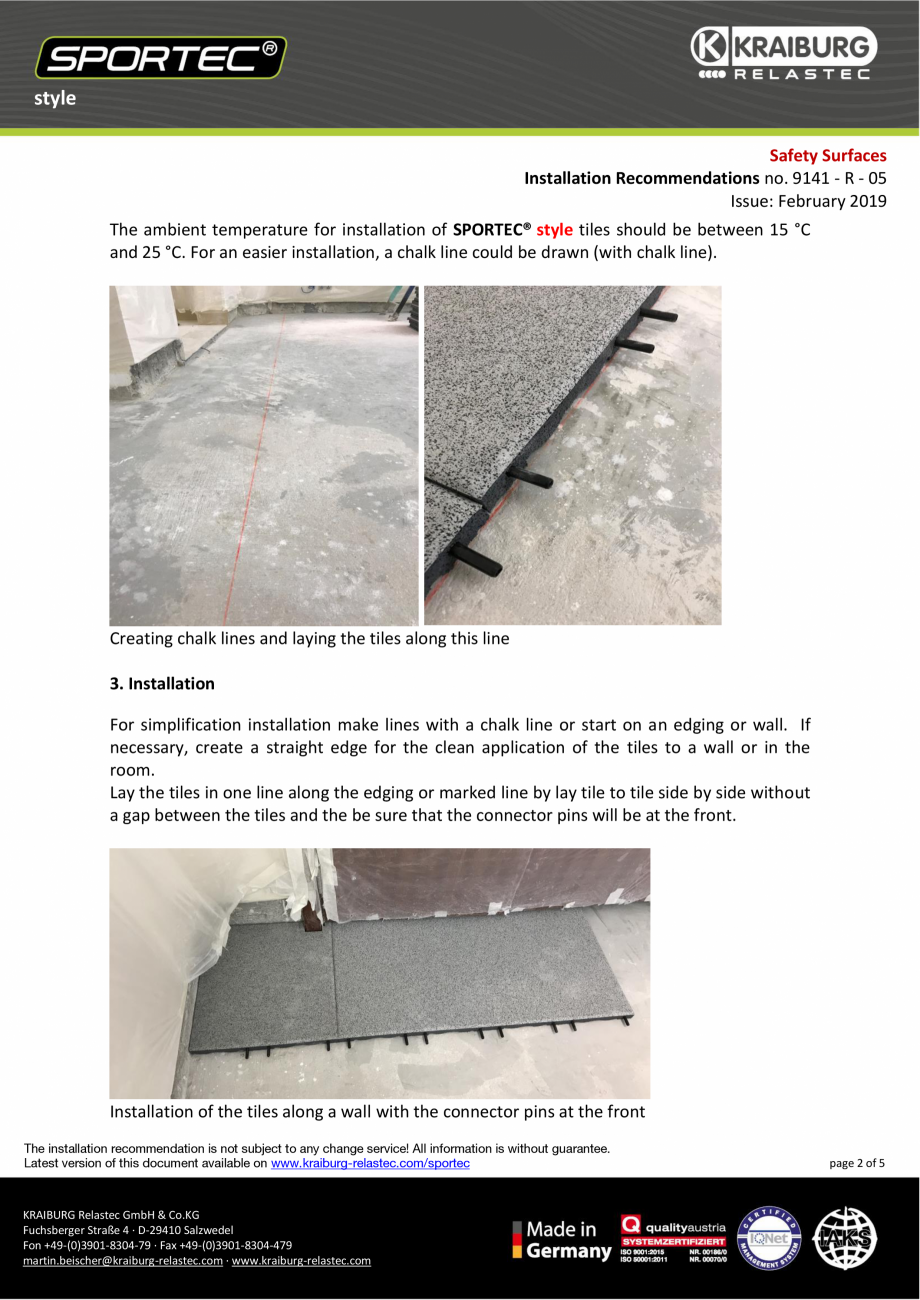 Pagina 2-Recomandari de instalare pentru dalele din cauciuc - nr 9141 Sportec Sportec Style Instructiuni...