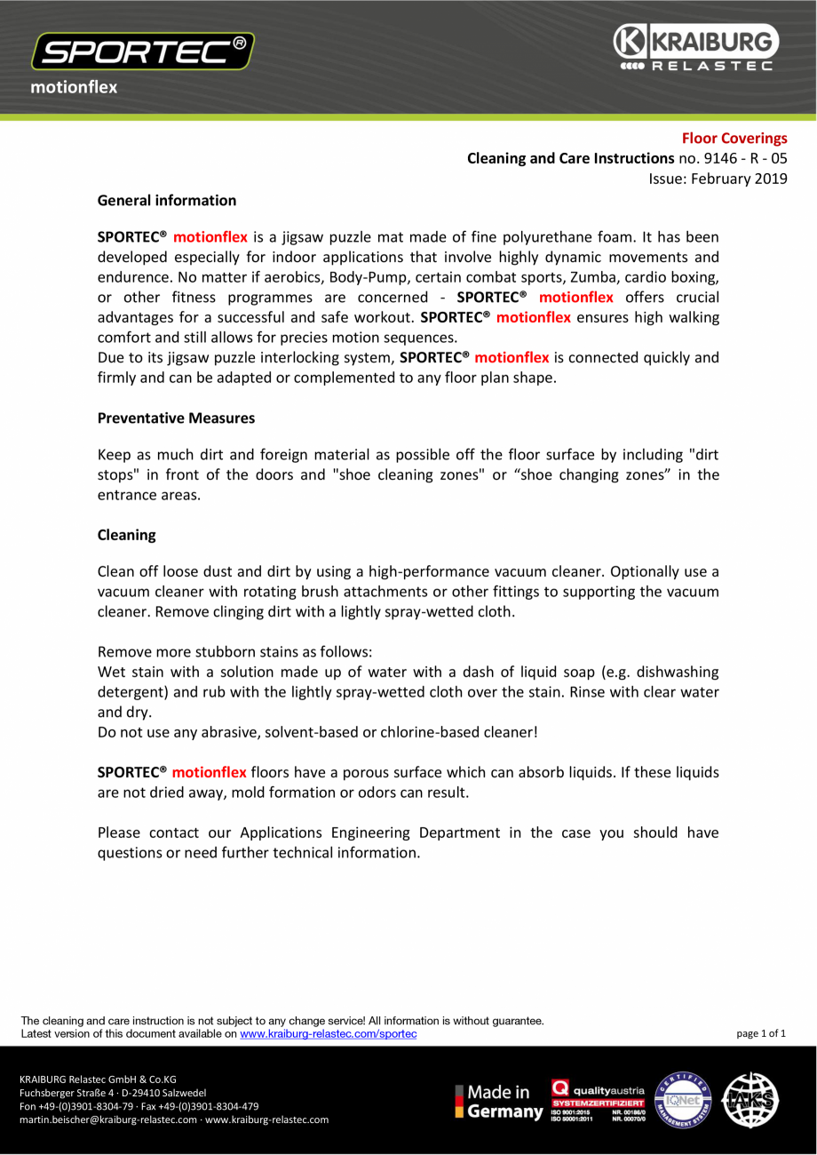 Pagina 1-Instructiuni de curatare si ingrijire pentru dalele din cauciuc tip puzzle Sportec MotionFlex...