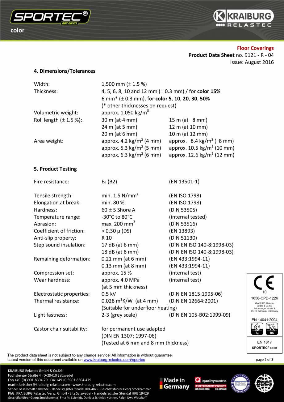 Pagina 2-Pardoseli din cauciuc  Sportec Sportec Color Fisa tehnica Engleza re conditional of material
fine...