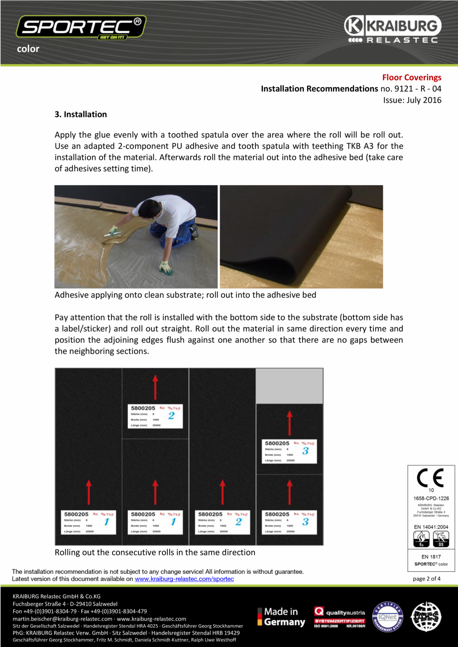 Pagina 2-Recomandari de instalare pentru pardoseli din cauciuc  Sportec Sportec Color Instructiuni montaj,...