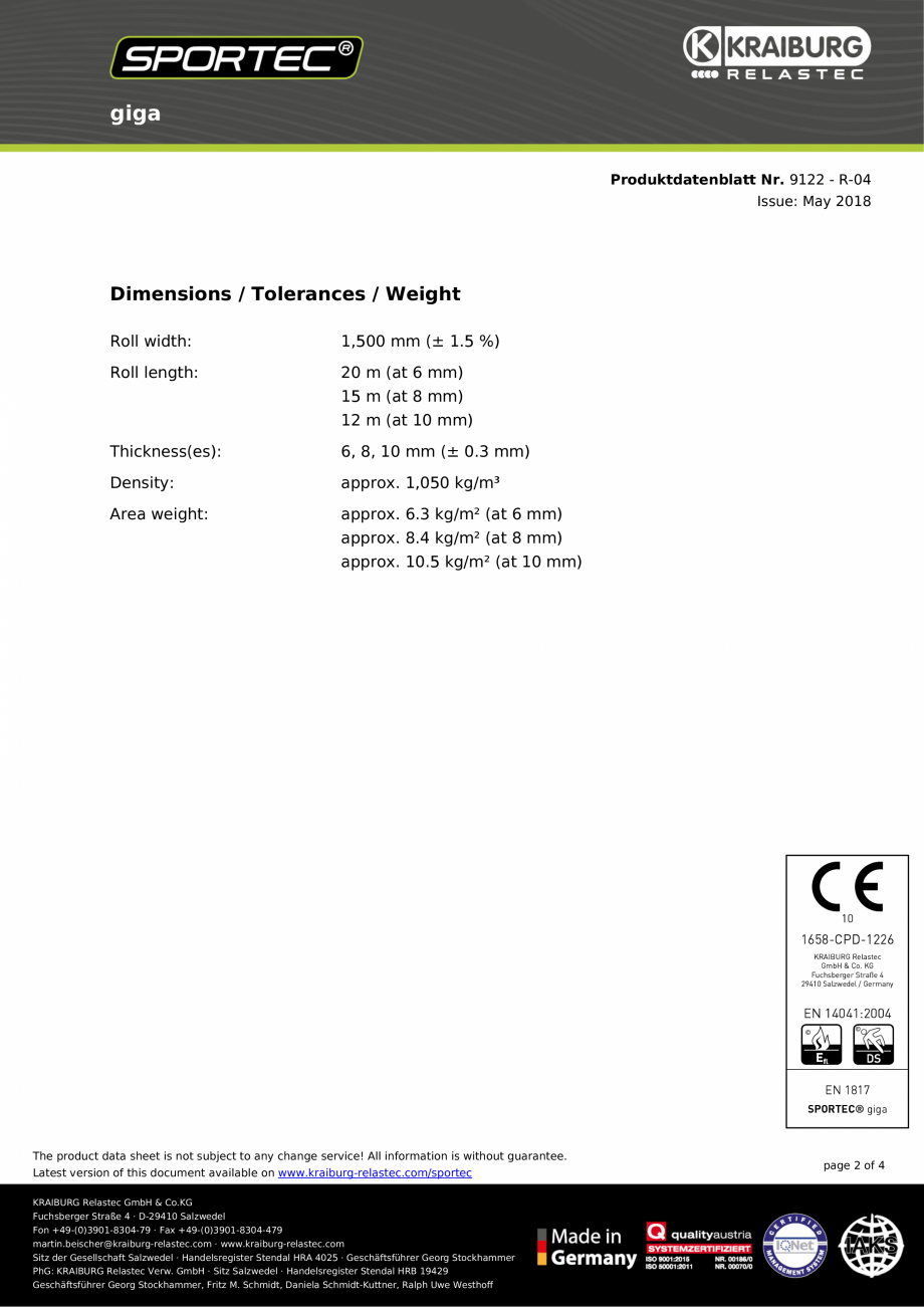 Pagina 2-Pardoseli din cauciuc - nr 9122  Sportec Sportec Splash si Giga Fisa tehnica Engleza tion is without...