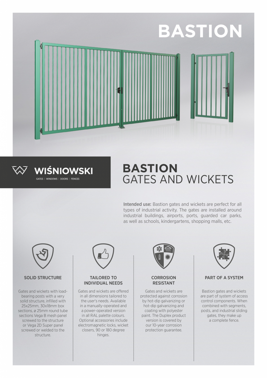 Pagina 1-Porti batante DECORIO Bastion Fisa tehnica Engleza BASTION

BASTION
GATES AND WICKETS
Intended use: ...
