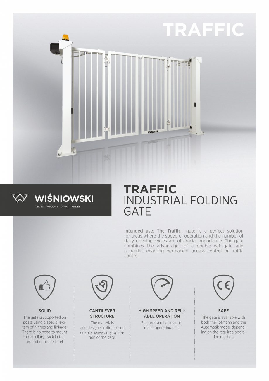 Pagina 1-Poarta Bi-Fold DECORIO Traffic Fisa tehnica Engleza TRAFFIC

TRAFFIC
INDUSTRIAL FOLDING
GATE...