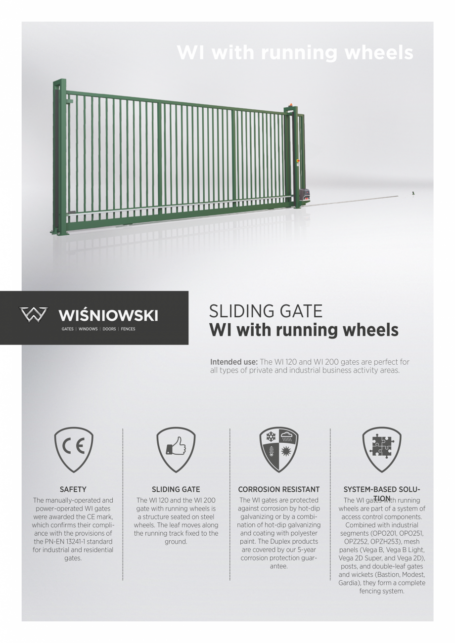 Pagina 1-Poarta culisanta pe sina DECORIO WI Fisa tehnica Engleza WI with running wheels

SLIDING GATE
WI...