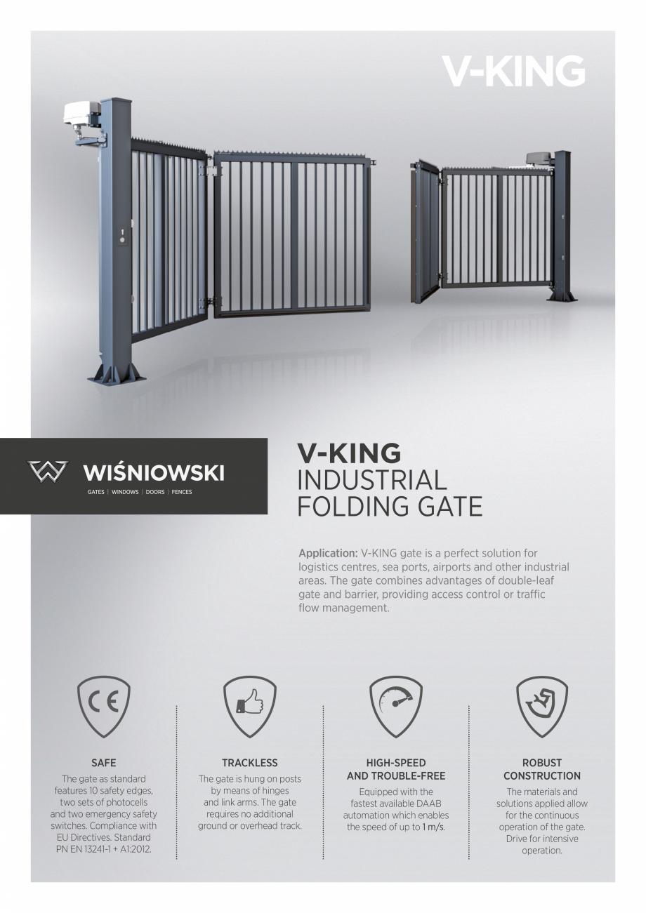 Pagina 1-Poarta bi-fold DECORIO V-King Fisa tehnica Engleza V-KING

V-KING
INDUSTRIAL
FOLDING GATE...
