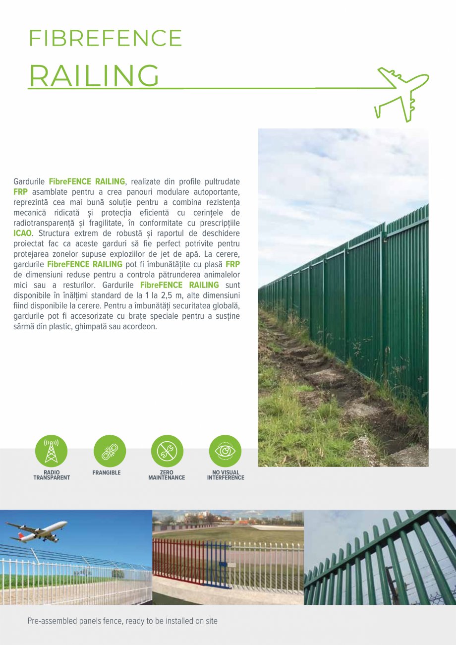 Pagina 12-Sisteme de garduri frangibile fara interferente FIBREFENCE bare, plasa, grilaj Catalog, brosura...