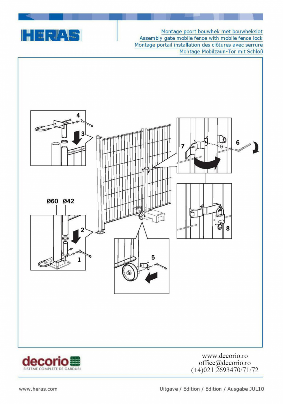 Pagina 1-Montaj accesorii de siguranta la gardurile mobile DECORIO M400, M100, M200, M300, M350, M400 Fitting...