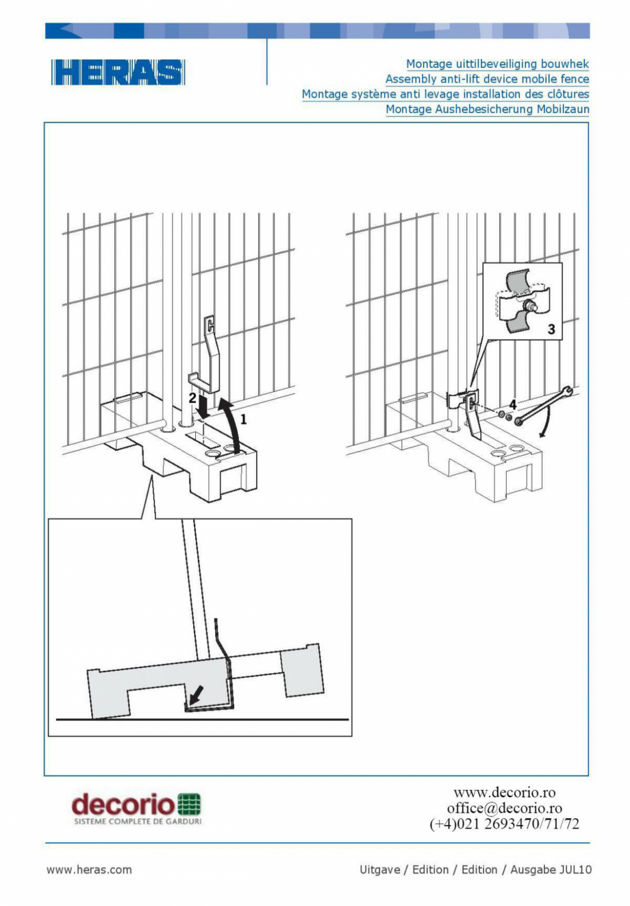 Pagina 1-Montaj gard mobil in soclu cu sistemul anti ridicare DECORIO M400, M100, M200, M300, M350, M400...