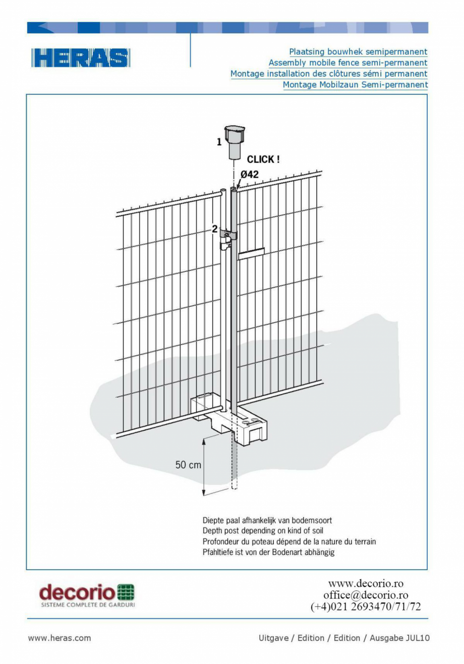 Pagina 1-Montaj gard mobil semi permanent DECORIO M400, M100, M200, M300, M350, M400 Fitting Panel, M800,...