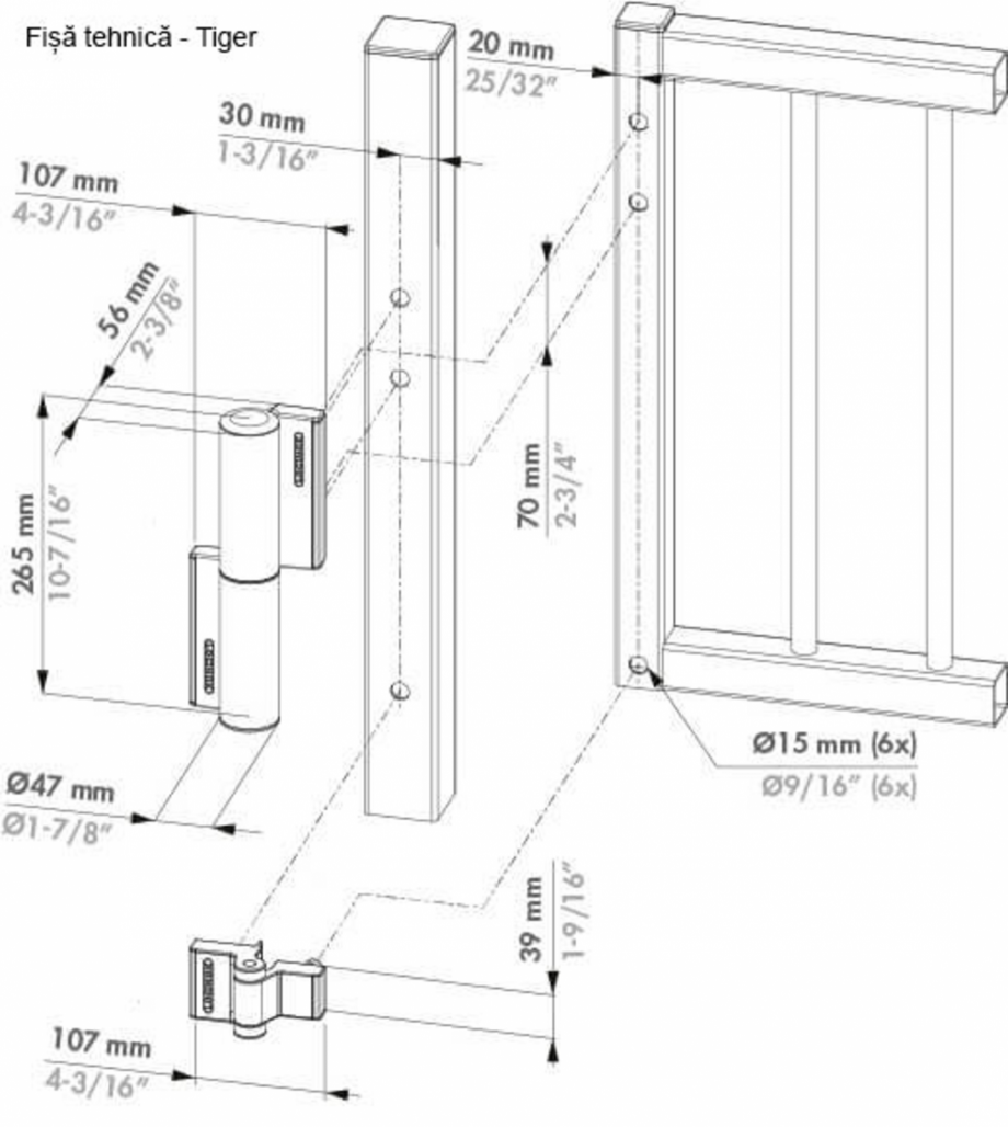 Pagina 1-Specificatii tehnice pentru setul balama amortizor  LOCINOX Tiger  Fisa tehnica Romana 