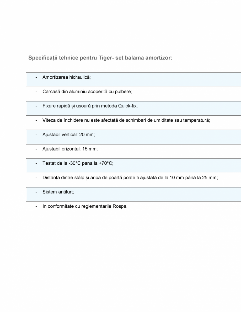 Pagina 1-Specificații tehnice pentru setul balama amortizor LOCINOX Tiger  Fisa tehnica Romana Specificații...