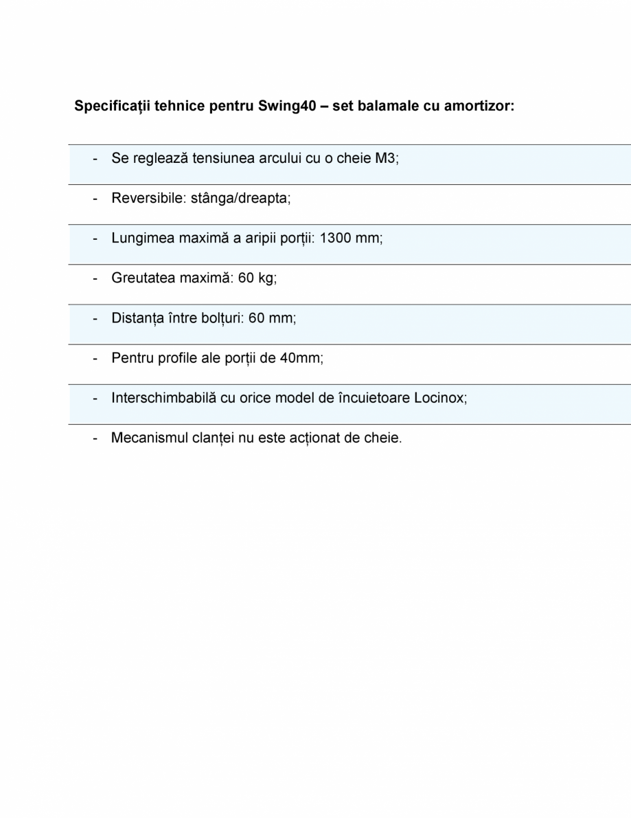 Pagina 1-Specificații tehnice pentru setul de balamale cu amortizor pentru usi de gradina LOCINOX SWING40...