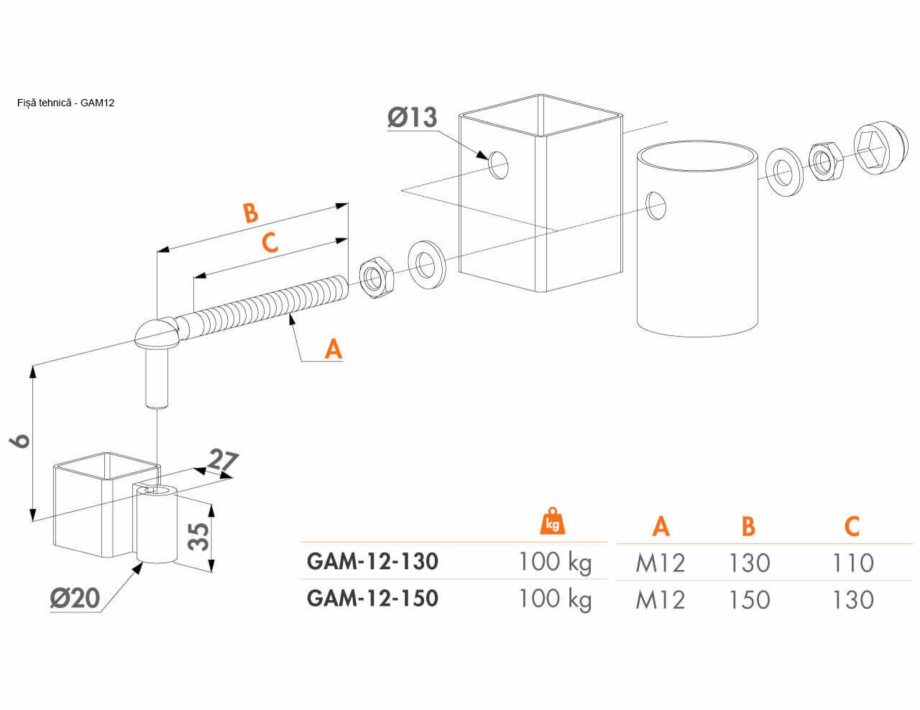 Pagina 1-Balama sudabila poarta pietonala - Fisa tehnica  LOCINOX GAM12 Fisa tehnica Romana 