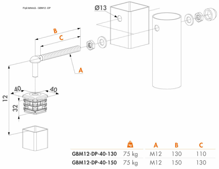 Pagina 1-Balama cu capace de aluminiu pentru porti de gradina - Fisa tehnica  LOCINOX GBM12-DP Fisa tehnica...