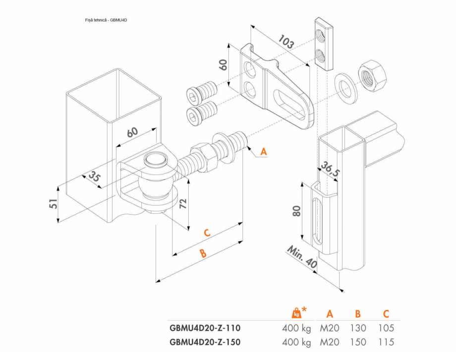 Pagina 1-Balama cu 4 moduri de reglare - Fisa tehnica LOCINOX GBMU4D Fisa tehnica Romana 